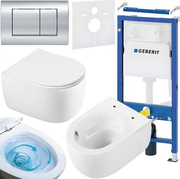 Klozet BPS-koupelny Podomítkový modul Geberit DuoFix s WC mísou LE-WH-TR-03 + ovládací tlačítko Delta 30 chrom