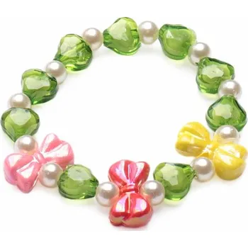 Drahý kámen Dětský náramek ze srdíček s mašlemi zelený obvod cca 15 cm