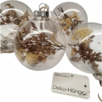 Vánoční dekorace VÁNOČNÍ BAŇKY CHOINKOWE 6 CM VÁNOČNÍ BAŇKY Z SUSZEM VÁNOČNÍ BAŇKY SE SUŠENOU TRÁVOU, SADA 4 KS