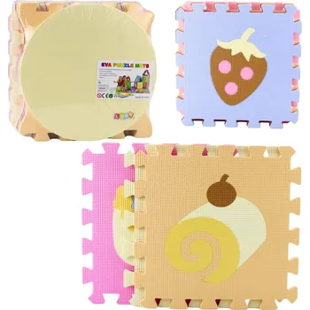 Měkká pěnová podlahová puzzle sada z EVA – pastelové ovoce a sladkosti, 16 dílů