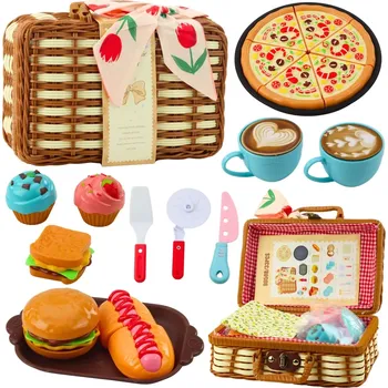 Dětská kuchyňka Piknikový koš pro děti 33 dílů – pletený košík, jídlo a doplňky