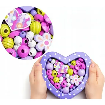 Dřevěná hračka Woody Dřevěné Korálky k navlékání - Srdíčka