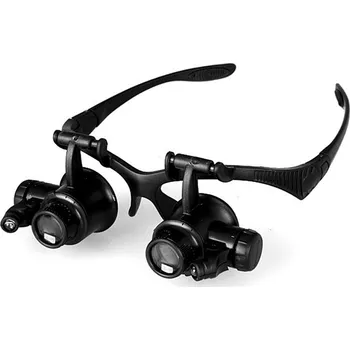 Lupa Brýlová lupa výklopná s hlavovým páskem (zvětšení 10x / 15x / 20x / 25x) s 2x LED osvětlením