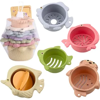 Barevné věžové hrníčky do koupele 2v1, pastelové, 6 ks