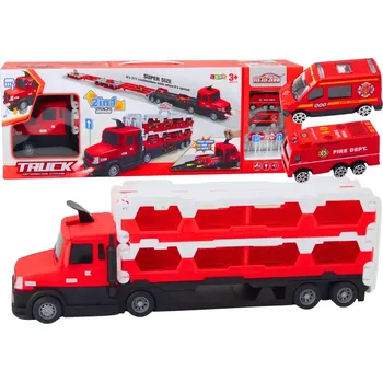 autíčko Lean Toys Lora Tow Truck Race Track 2v1 Světla Zvuky Značky Auta Červená