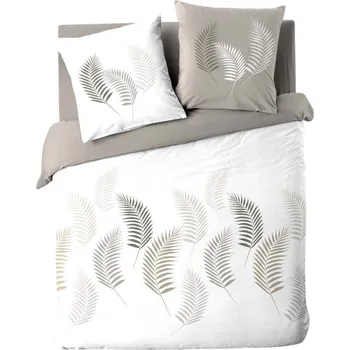 Povlečení Bílé/taupe bavlněné povlečení na dvoulůžko/prodloužené 240x220 cm Goyave – douceur d'intérieur ID_1754086