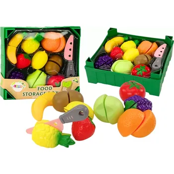 Dětská kuchyňka Sada ovoce na krájení v bedýnce – 9 ks, zelený nůž