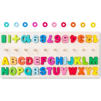 Dřevěná hračka DREWNIANA UKŁADANKA LITERKI I CYFERKI – VZDĚLÁVACÍ TABULE 3+