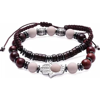 Drahý kámen Sada náramků ze dřeva a hematitu Hamsa obvod cca 18 až 22 cm