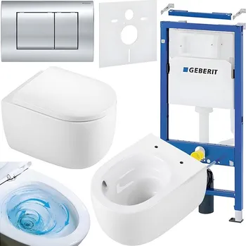 Klozet BPS-koupelny Podomítkový modul Geberit DuoFix s WC mísou LE-WH-TR-02 + ovládací tlačítko Delta 30 chrom