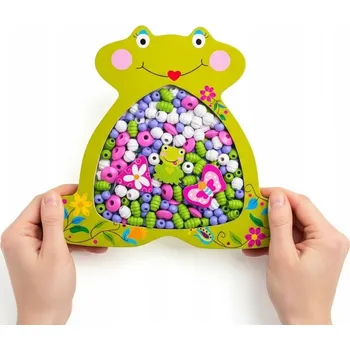 Dřevěná hračka Dřevěné korálky 4 v krabičce se Žabičkou