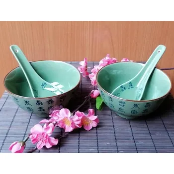 Sada nádobí Made in China Čínská porcelánová miska Celadon se lžičkou