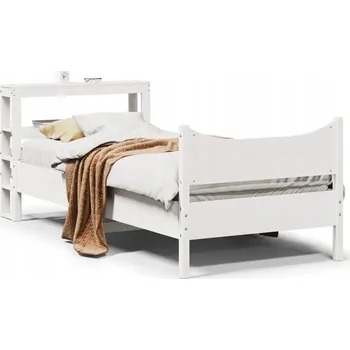 Postel Rám postele s čelem, bílá, 75x190 cm, masivní borovicové dřevo