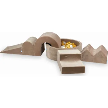 Dětské hřiště Pěnové dětské hřiště s kulatým bazénkem 90x30 Velvet Soft Tmavě Béžové + 5