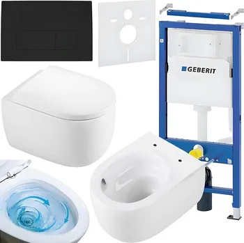 Klozet BPS-koupelny Podomítkový modul Geberit DuoFix s WC mísou LE-WH-TR-02 + ovládací tlačítko Delta 50 černá mat