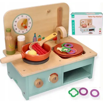 Dětská kuchyňka DŘEVĚNÝ SPORÁK S PŘÍSLUŠENSTVÍM PRO DĚTI DŘEVĚNÁ KUCHYŇKA HRAČKA 3+