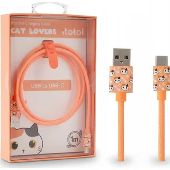 Datový kabel KABEL DO ŁADOWARKI USB-C KOLOROWY NABÍJECÍ KABEL USB-C 1M S MOTIVEM ORANŽOVÉ KOČKY