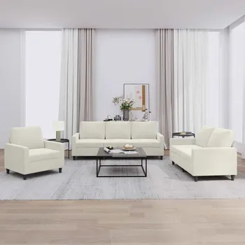 Pohovka zahrada-XL 3dílná sedací souprava s poduškami krémová samet 3201484