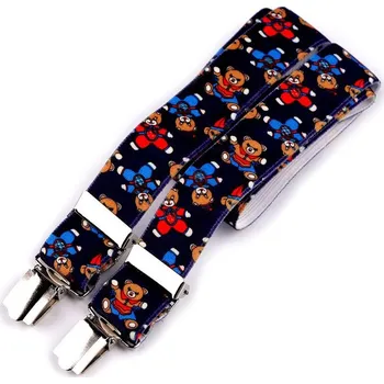 Kšandy Šle dětské šíře 2,5 cm délka 60 cm s potiskem typ Y - 37 modrá tmavá medvědi