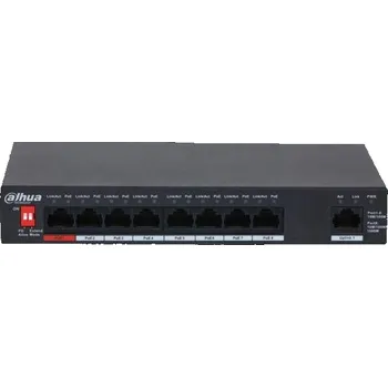 Počítač DAHUA PoE switch 8x100Mb + 1xGb, 8xPoE 802.3af/at/bt/Hi-PoE, celkem PoE 96W, extend mód 10Mb@250m