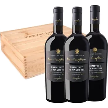 Víno Varvaglione Primitivo di Manduria 2021 DOP - Collezione Privata, WOOD BOX, 3x0,75l