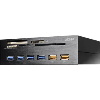Příslušenství pro datový nosič AKASA přední panel InterConnect EX/ 5v1 čtečka/ 4x USB 3.0/2x nabíjecí USB/ do 5,25" pozice/ černý