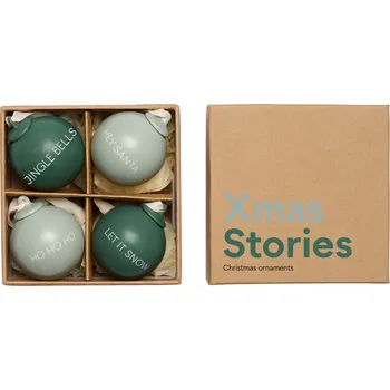 Vánoční dekorace Design Letters, Vánoční ozdoby Xmas Stories 4 cm tmavě zelené a šedozelené 4 ks - Formadore