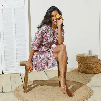 Dámské šaty Krátký kimonový župan s potiskem džungle růžová/khaki 34/36