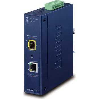 Počítač Planet IGT-900-1T1S IP30 průsmyslový konvertor 1x 1000Base-T, 1x SFP port, SNMP, VLAN, -40až+75st, 9-48VDC