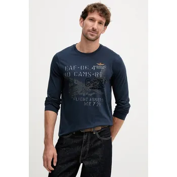 Pánské tričko Bavlněné tričko s dlouhým rukávem Aeronautica Militare TS2475UJ00641 námořnická modř 59X, vel. XL