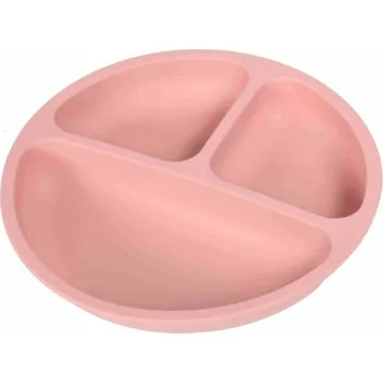 dětský talíř BocioLand Silikonový talíř tříkomorový Pudrový