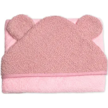 Baby Nellys Kojenecká osuška s kapucí a oušky Boucle 80x80 cm froté Pudrově růžová