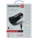 Swissten autonabíječka 2,4A, 2x USB s USB-C kabelem
