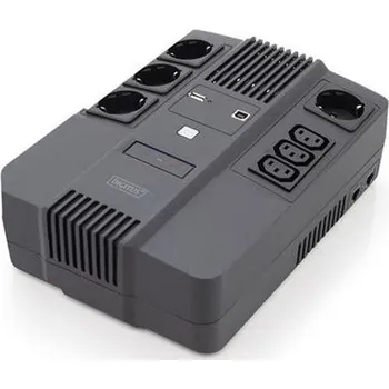 Záložní zdroj DIGITUS UPS vše-v-jednom, 600VA/360W,LED 12V/7Ah x1, 4xCEE 7/7,3x IEC C13, USB, RJ45