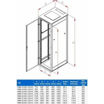 modulární přístroj a rozvaděč 19' rozvaděč stojanový 45U/800x1000 skleněné dveře
