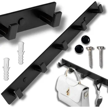 Věšák Nástěnný věšák na panely s háčky, černý hliník, rozměry 45,7x4,1 cm