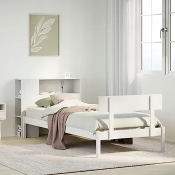 Postel Postel s regálem, bez matrace, bílá, 90x200 cm, borovice