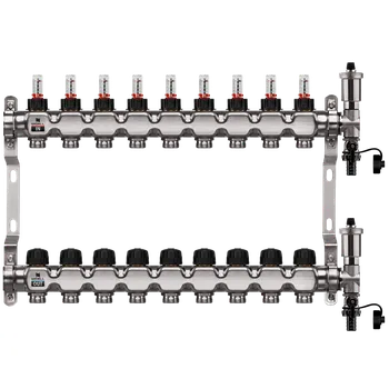 rozdělovač topení WIGELL Nerezový rozdělovač 9 okruhů, pro podlahového topení s hlavicemi a průtokoměry