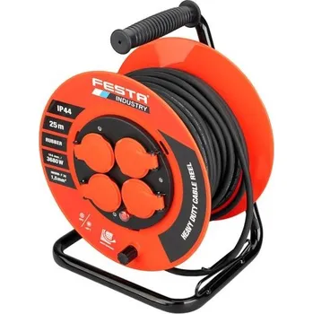 Prodlužovací kabel Kabel prodlužovací na bubnu venkovní FESTA INDUSTRY 3x1.5mm 25m 230V max 3680W 4 zásuvky guma IP...