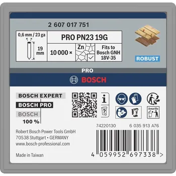 Hřebík BOSCH Pinky PRO PN23 G, 0,65/23 g, pozinkované, 19 mm, 10000 ks (2.607.017.751)