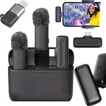 Mikrofon 2x BEZDRÁTOVÝ KLOPNÝ MIKROFON PRO TELEFON 2.4 GHZ USB-C S NABÍJECÍM POUZDREM