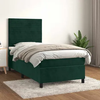 Postel vidaXL Box spring postel s matrací 90x200 cm samet [3143063] Barva: Tmavě zelená