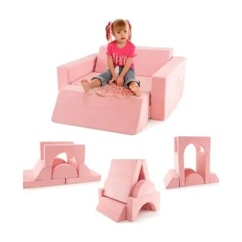 Pohovka Modulová dětská pohovka HV10429PI, 105,5 x 101 x 48 cm, růžová - N COSTWAY