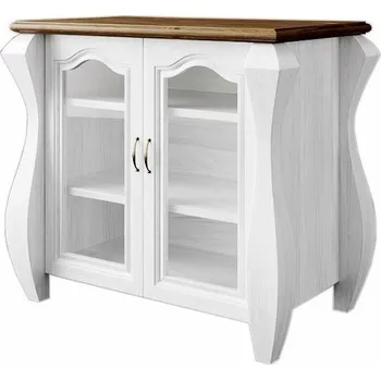 Komoda Vitrína Ludvík 2D - masiv borovice Odstín: Šedá krycí barva