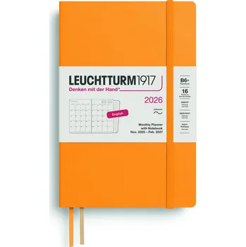 Diář Leuchtturm 1917, Měsíční plánovač s poznámkovým blokem v měkké vazbě Leuchtturm 1917 2025/2027 16M EN B6+, oranžový - Formadore