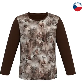 ZÁHOŘÍ Rudel ZÁHOŘÍ Dětské tričko dlouhý rukáv - hnědé se zvířátky Velikost: 146