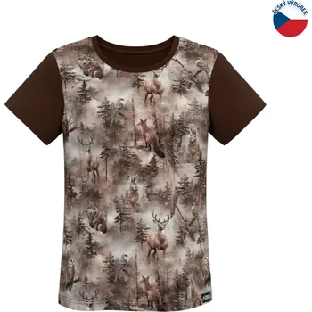 ZÁHOŘÍ Rudel ZÁHOŘÍ Dětské tričko krátký rukáv - hnědé se zvířátky Velikost: 122