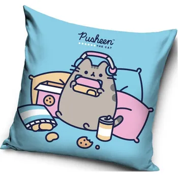 Carbotex • Dekorační polštář Kočička Pusheen - motiv Piknik v posteli - 40 x 40 cm