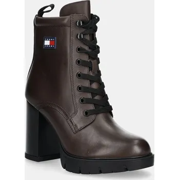Dámská obuv Kožené kotníkové boty Tommy Jeans TJW HEEL LACE UP BOOT EN0EN02832 hnědá 88X, EUR 40