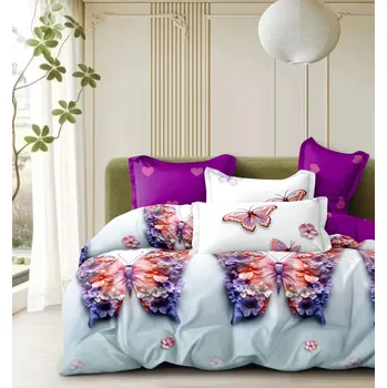 Povlečení NOVINKA 2026 ! EXKLUZIVNÍ OBOUSTRANNÉ BAVLNĚNÉ POVLEČENÍ NA FRANCOUZSKOU PŘIKRÝVKU 200x220 / 70x90cm - BUTTERFLY RAINBOW